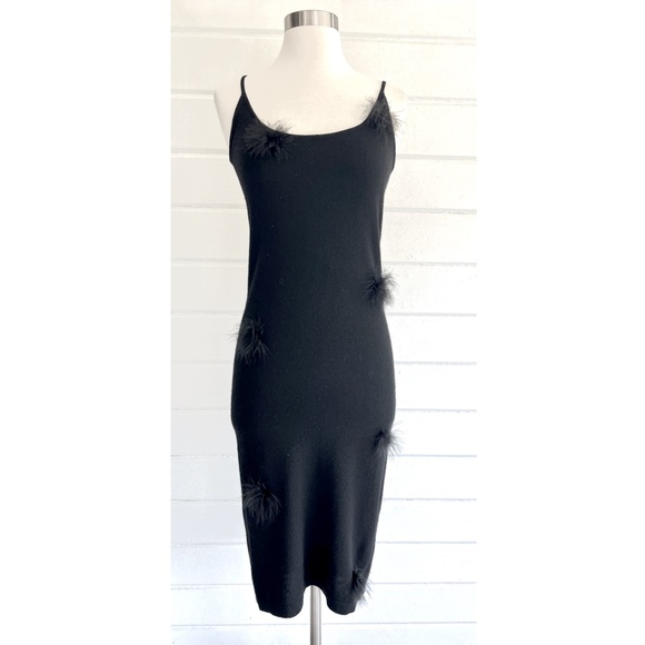 Vintage BEBE 100% Cashmere Strappy Sweater Dress with Feather Pom Poms!  - M - Picture 1 of 10